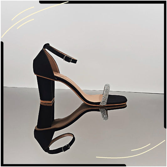 Black Block Heel for Women with thin Ankle Strap